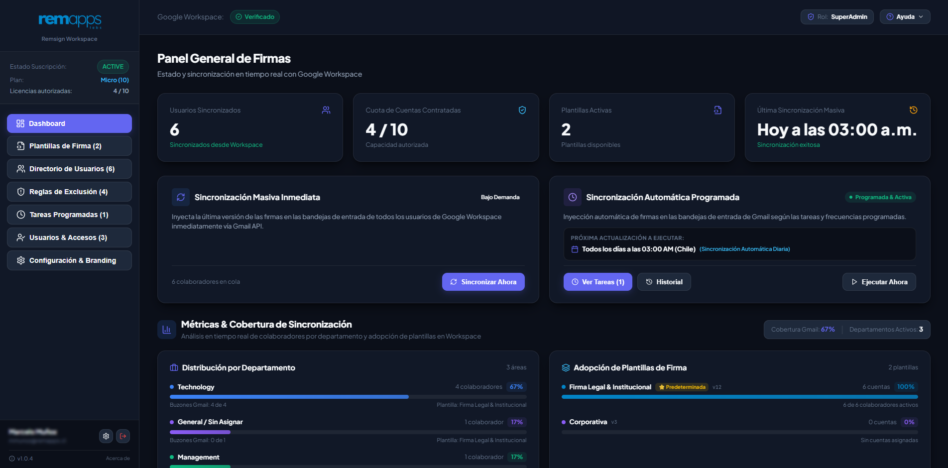 Remsign Workspace Dashboard y Firmas Centralizadas