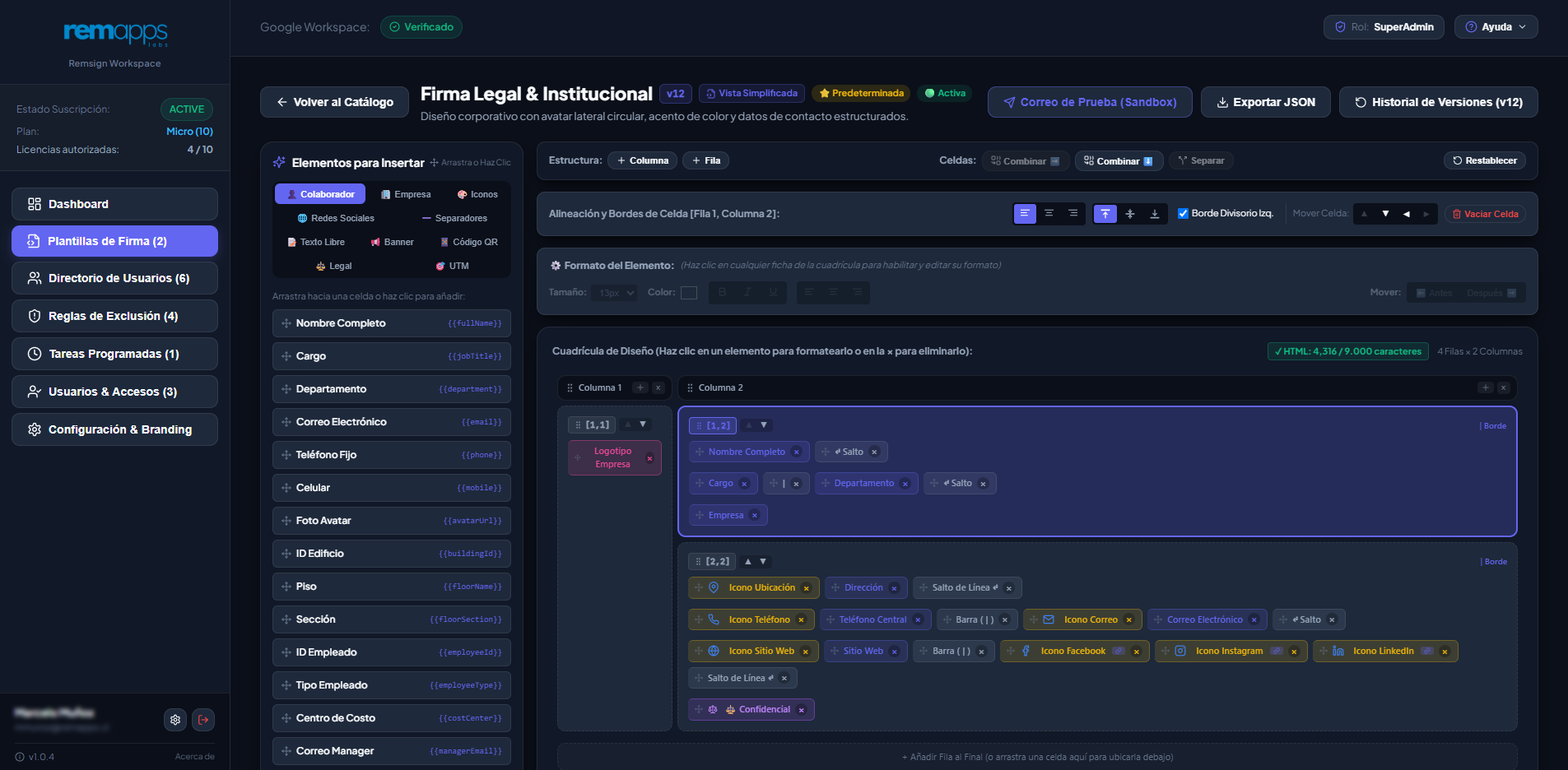 Constructor Simplificado por Cuadr&iacute;cula en Remsign Workspace